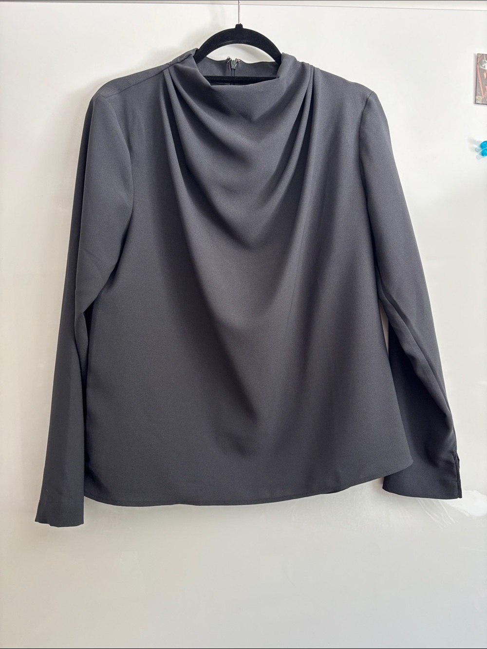 Ann Taylor Charcoal Gray Cowl Neck Long-Sleeve Blouse